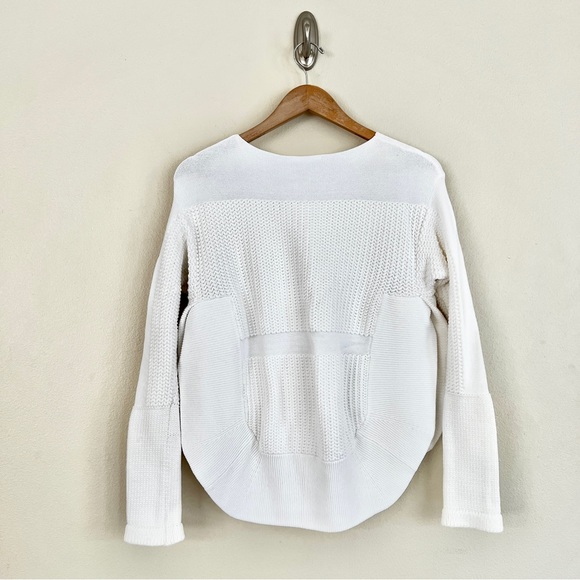 HELMUT LANG Baseball Hem Textured Inlay Split Side Sweater in Optic White - Picture 7 of 11